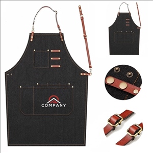 Leather Stripes Jeans Apron with Pockets